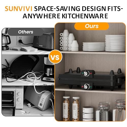 Sunvivi Large Electric Griddle 38'' x 9'', 1600W Indoor Grill with 2 Adjustable Temp Knobs, Even Heating, Nonstick Plate, Foldable Electric Grill Pan Indoor with Drip Tray, Easy to Clean 6