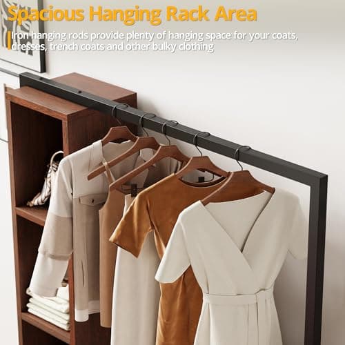 IRONCK Clothes Rack with 4 Wooden Drawers, Heavy Duty Garment Rack with Hanging Rack & 3 Shelves for Storing Clothes, Bags, White Maple with Red Walnut 5