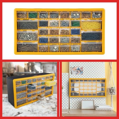 30-Drawer Plastic Small Parts Organizer - Desktop or Wall Storage Drawers for Organizing Hardware, Crafts, Garage, or Classroom by Stalwart (Yellow) 7