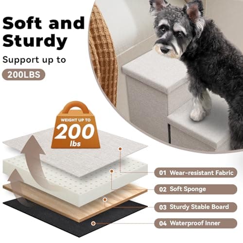 Zerbuger Dog Stairs with Storage 18" H, 3-Step Wider Dog Steps for Small/Medium/Large Old Dogs Cats, Folding Sturdy Pet Stairs Climbing Bed or Couch, Ramp for Car Up to 200 lbs (Beige, No Condo) 5