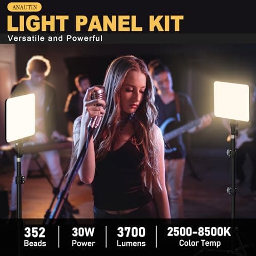30W Upgraded Photography Lighting Kit, Anautin 1-Pack LED Video Lighting for Video Recording, 3700Lux Studio Lights with Tripod Stand for Photography, Streaming, Gaming, Podcast, Filming, Vlogging 4