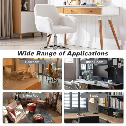 KCC Faux Fur Vanity Makeup Desk Chair, Comfy Fluffy Swivel Modern Leisure Armchair with Wheels, Upholstered Fuzzy Height Adjustable for Teens Women Girls Elegant Home Office 8