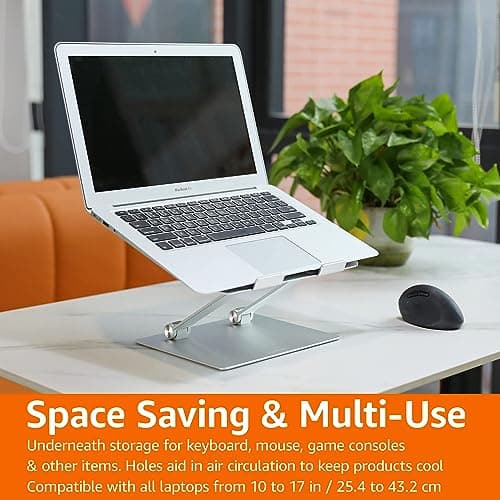 Amazon Basics Sturdy and Portable Ergonomic Laptop Stand for Desk, Height Adjustable Riser with Ventilated Cooling, Foldable, Fits all Laptops up to 17.3 Inch, Silver, 10 x 8.7 x 6 in 8