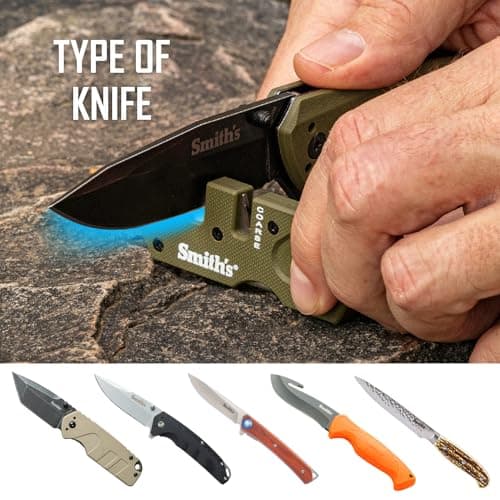 Smith’s 50984 Pocket Pal Mini Tactical Knife Sharpener - OD Green - 2 Stage Sharpener & Diamond Sharpening Rod - Outdoor Hunting Knife & Hook Sharpener - Compact, Durable, & Lightweight 5