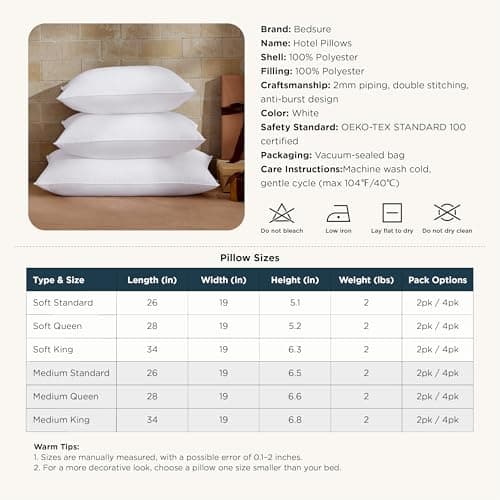 Bedsure Pillows Queen Size Set of 2 - Soft Bed Pillows for Sleeping 2 Pack, Fluffy and Supportive, Hotel Quality, Original Down Alternative Filling for Side, Back Sleepers 6