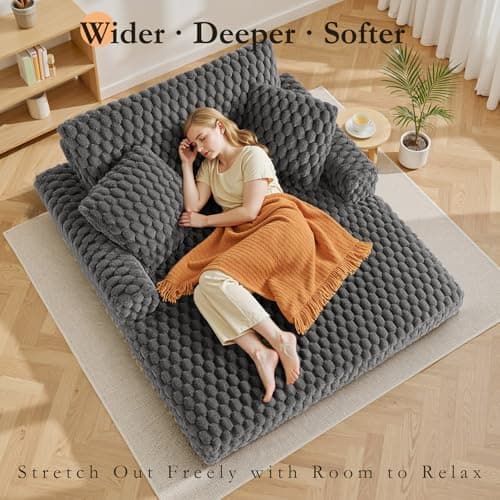 Oversized Chaise Lounge Chair Indoor:53'' Comfy Reading Chair Fluffy Plush Cozy Couch Sofa Bed with Armrests and Pillows - Chaise Large Modern Sleeper Sofa for Living Room,Bedroom LightGray 7