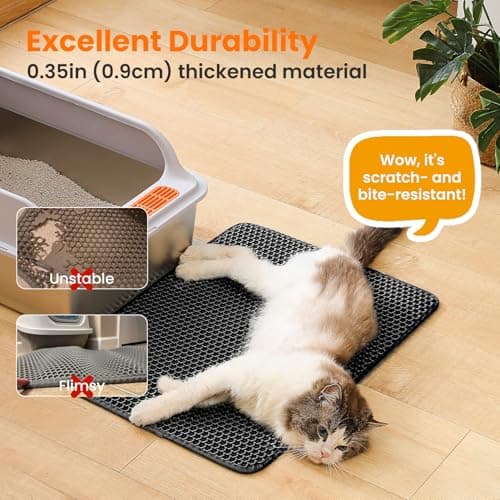 Petinstinct Cat Litter Mat, 24x18 Inches Large Double Layer Honeycomb Cat Litter Trapping Mat, Non Slip Waterproof Urine Proof Cat Litter Box Mat for Floor, Kitty Litter Rug, Cat Supplies, Black 6