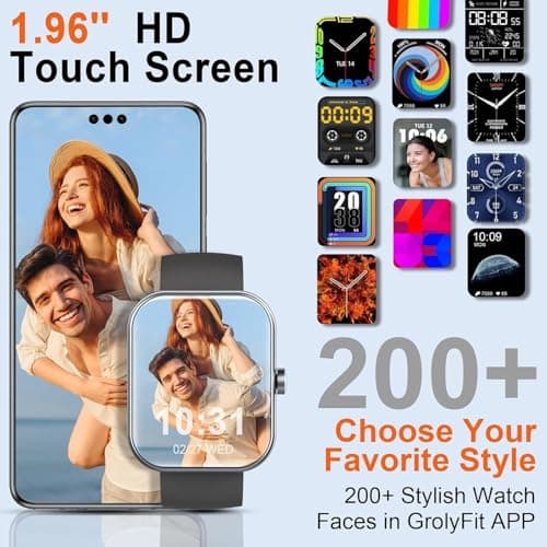 Smart Watch for Men Women(Answer/Make Calls), 1.96" HD Smartwatch, Fitness Tracker with 110+ Sport Modes, IP68 Waterproof, Heart Rate/Sleep/Step Monitor, Pedometer, Activity Tracker for Android iOS 7