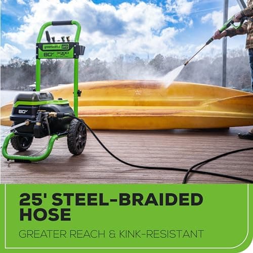 Greenworks 80V 3000 PSI Pressure Washer (2.0 GPM), (2) 4.0Ah Batteries and Dual Port Rapid Charger, Powerful Enough to Remove Pesky Dirt and Grime on Siding, Fences, Patios, Driveways, and Sidewalks 7