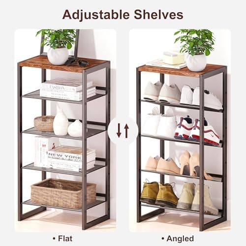 CHEMPFR Narrow 5-Tier Shoe Rack, Slim Space-Saving Shelf with Decorative Wood Top & Steel Mesh, Entryway/Closet/Dorm Organizer, 16.5x11.8x36 Inches 5