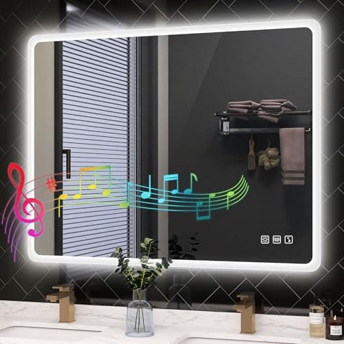 STARLEAD 28"x36" LED Bathroom Mirror with Bluetooth Speaker, 3 Color Temperature, Stepless Dimming, Anti-Fog, Touch Control, Wall-Mounted Vanity Mirror, Vertical or Horizontal