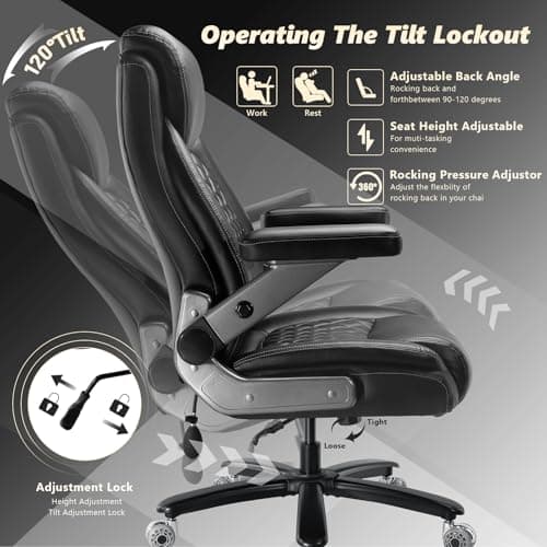 600LBS Large Heavy Duty Office Chair with 5D Flip Arms,Comfy Big and Tall Executive Office Desk Chair with Pocket Spring Cushion,High Back Computer Chair with Lumbar Support,Dual Rubber Wheel 8