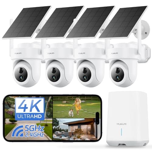 MUBILIFE 4K Security Cameras Wireless Outdoor, No Subscription, 8MP Solar Powered Cameras for Home Security, 64GB Local Storage, AI Auto Tracking, Color Night Vision, 2.4&5GHz WiFi, 4-Cam Kit