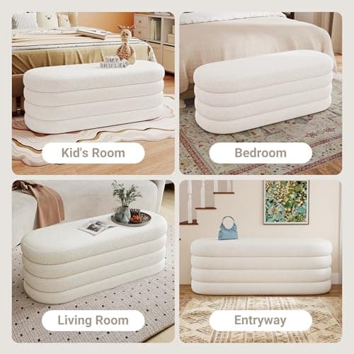 Busaurus Storage Ottoman Bench 49.2 Inch Upholstered Fabric Storage Bench for Bedroom End of Bed Aesthetic Large Oval Ottoman for Living Room Entryway (Ivory) 6