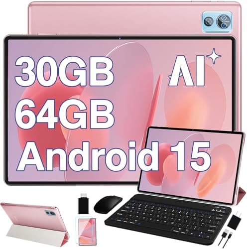 DEERTiME 2026 Latest Tablet 10 inch Android 15 Tablets with Keyboard, 30GB RAM 64GB ROM 2.0GHz Octa-Core, Dual Camera, 2TB Expand, Widevine L1, 5G WiFi, BT 5.0, 2 in 1 Tableta PC (Rose Gold/Pink)