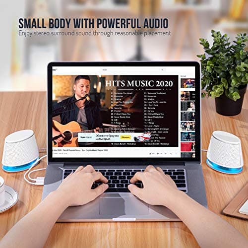 Sanyun SW102 Computer Speakers, 5Wx2, Deep Bass in Small Body, Stereo 2.0 USB Powered 3.5mm Aux Multimedia Speakers, Built-in Bottom Bass Radiators, PC Laptop Desktop Speakers, White 6