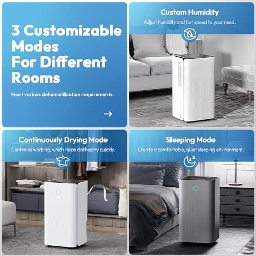 2000 Sq.ft Dehumidifier for Basement, LUKO 30 Pint Dehumidifier with Drain Hose for Continuous Drainage, Intelligent Humidity Control Panel and 24H Timer, 3 Modes, Child Lock, Auto Defrost 5