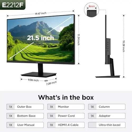 KOORUI 22 Inch Computer Monitor Full HD 1080P 100Hz PC Gaming Screen VA Panel Ultra-Slim Display 4000:1 Contrast Ratio with Adpitive Sync (HDMI/VGA/VESA Compatible 100x100mm/Audio Out), Tilt, Black 6
