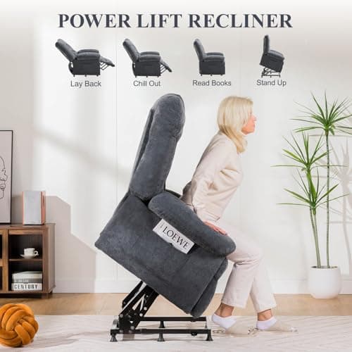 COMHOMA Power Lift Chair,Oversized Recliner Chair for Big Men and Elderly,Lift Reclining Chair with Side Pockets,Fabric Reclining Sofa Chair for Living Room,Bedroom (Grey) 7