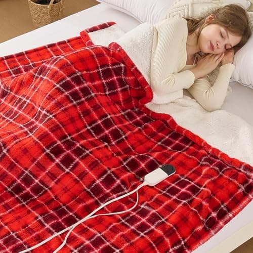 MAXEVE Heated Electric Blanket, 50"x60" Faux Fur Fast Heating Throw Blankets with 8 Heating Levels & 8 Hours Auto Off with Over-Heat Protection & ETL Certified, Plaid Red 6