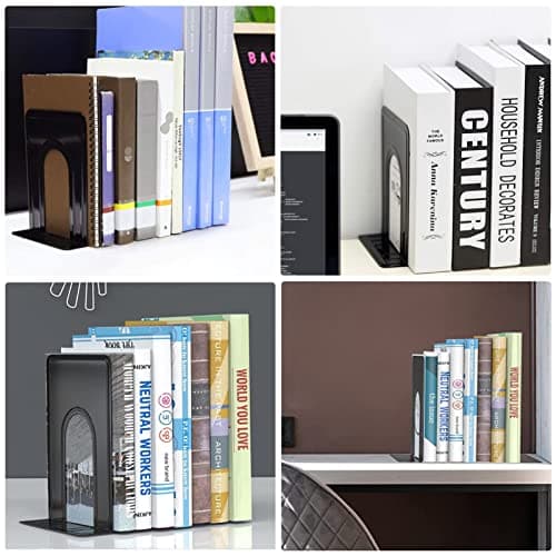 30 Pcs Metal Book Ends for Shelves, Heavy Duty Bookends for Office Home Kitchen Decorative, Nonskid Book Ends to Hold Heavy Books Black 6.5 x 5 x 5.7 in, 15 Pairs 6