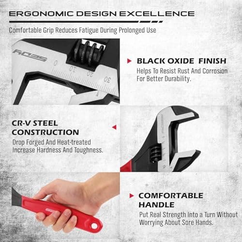 SEDY Adjustable Wrench Set Pipe Spanner: 6" 8" 10" Wide Jaw Black Oxide Wrench With Cushion Grip, Laser Marked Metric & SAE Scales, CR-V Steel for Professional 5