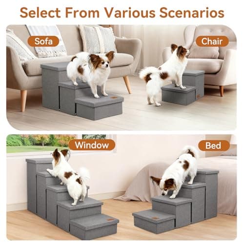 Zerbuger Wider Dog Ramp for High Bed with Storage 18" H, Foldable Dog Stairs for Small Medium Large Older Senior Animal, Sturdy Dog Step for Climbing Bed or Couch, Arthritis-Friendly (Gray, No Condo) 6