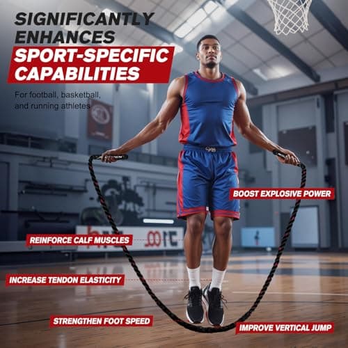 HPYGN Weighted Heavy Skipping/Jump Rope 9.2ft 2.8LB for fitness, Exercise, boxing Gym Training, Home Workout, Improve Strength and Building Muscle, Total Body Workout Equipment for Men 5