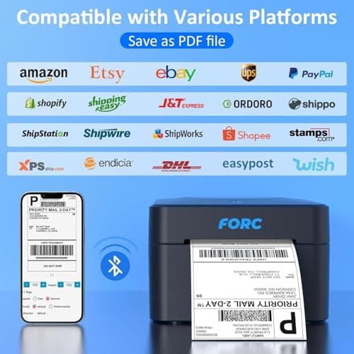 Forc Shipping Label Printer,Bluetooth Thermal Label Printer 4x6 for Small Business for Amazon,Ebay,Etsy,Shopify Shipping Packages,USPS,UPS,Support Windows, Mac, iOS, iPhone, Android(Black) 5