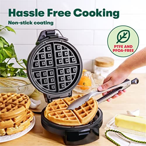 BELLA Classic Belgian Waffle Maker, 7" Round, Non Stick, Waffle Iron Makes 1” Thick Waffles, Variable browning control knob, Stay-cool handle with locking latch, Black 5