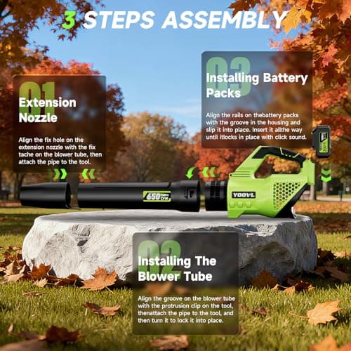 Leaf Blower Cordless, 650CFM Electric Leaf Blowers with 2 x 5.2Ah Batteries and Charger, 3 Speed Modes, 1 x Adjustable Shoulder Strap, Powerful Blowers for Lawn Care, Patio, Dust, Blowing Leaves 6