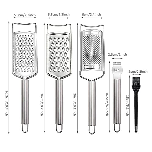 Tongjude Stainless Steel Cheese Grater Set, Set of 5 Kitchen Grater & Peeler & Slicer, Lemon Zester with Cleaning Brush for Vegetable, Fruit, Chocolate 9