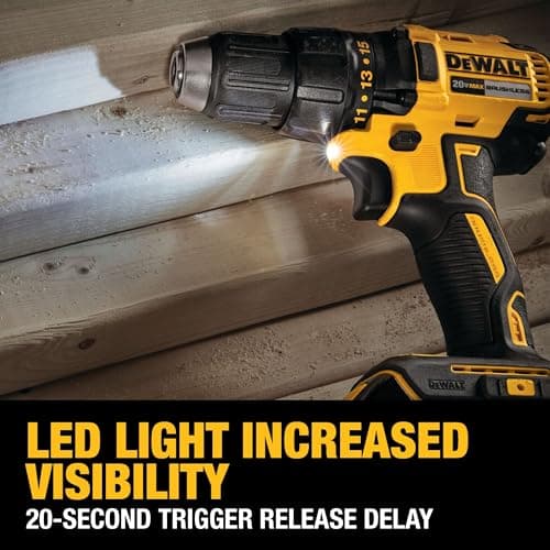 DEWALT 20V MAX Cordless Drill Driver Set, Electric Drill, Brushless 1/2 In 2 Speed, 2.0 Ah Battery and Charger Included, LED Light (DCD777D1) 6