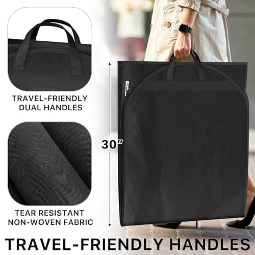 Simple Houseware 60-Inch Travel Garment Bag with Pockets, Non-Woven | Lightweight, Black, 3 Pack 5