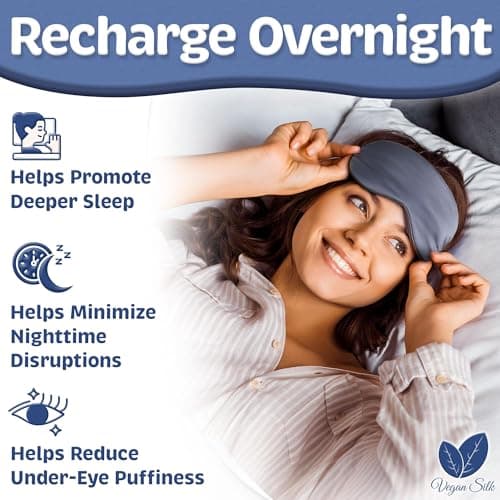 Vegan Silk - Sleep Mask - Navy Gray, 100% Viscose Derived from Bamboo - Lightweight Eye Mask with Adjustable Strap - Blackout Sleeping Blindfold for Women & Men - Comfortable Light Blocking Eye Cover 6