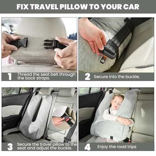 MOAOO Travel Pillow, Car Pillow for Kids & Adults, Kid Travel Sleeping Pillows for Neck & Body Support, Car Travel Essentials Pillow on Road Trips, Gray 5