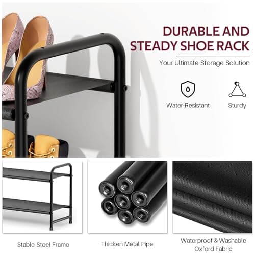 SLEEPING LAMB Long 2-Tier Shoe Organizer for Closet, Stackable Wide Shoe Rack Holds 18-Pairs Low Shoe Shelf Storage for Bedroom, Floor, Entryway(Black) 5