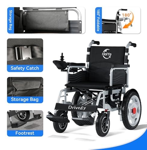 DriveEy Electric Wheelchairs for Adults,All Terrain Electric Wheelchair Heavy Duty,2x250W Power Wheelchair,Foldable Motorized Wheelchairs for Senior,Compact Portable Wheelchair, Black 7