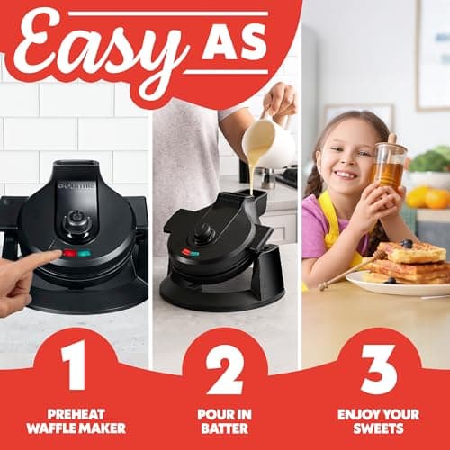 Gourmia Dual Pour Waffle Maker – Belgian Waffle Maker with Mess Free Spout, Nonstick Plates, Compact Upright Storage, 800W, Black 9