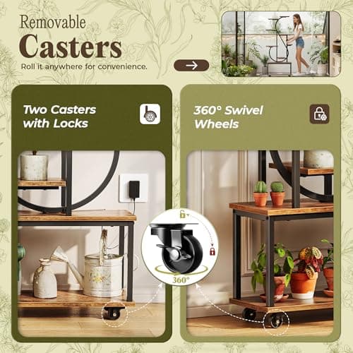 PRAISUN 65 Inch Plant Stand with Grow Light, 9 Tiered Indoor Plant Shelf with Larger Flower Holder, Music Note-shaped Stand with Top Ring Hook , Corner Plant Rack for Living Room, Rustic Brown 6