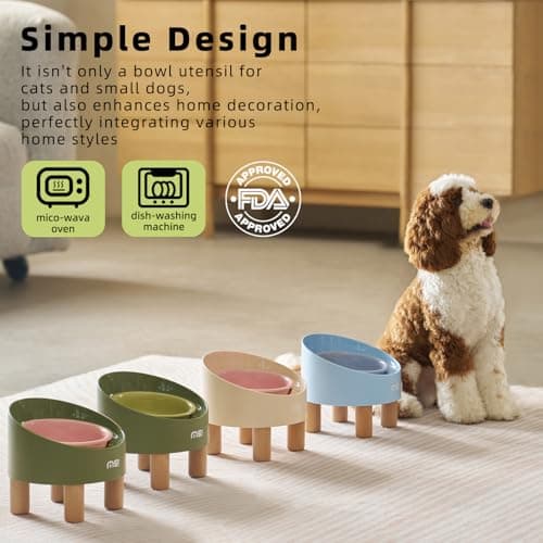 MS!MAKE SURE Cat Bowls, Adjustable Elevated Ceramic Cat Bowls with Anti-Slip Rubber Pad, Splash Guard, Lead & Cadmium Free, Whisker Friendly, for Puppies & Cats - 5.1" Wide, 295ML (10 oz), Green 6