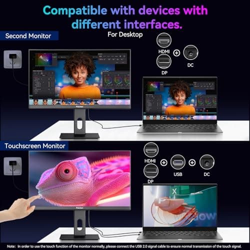 Pisichen Curved 27 Inch Touchscreen Monitor, QHD 2K 2560x1440 85Hz Computer Monitor, 99% sRGB, Built-in Adaptive Sync, with Display Port HDMI, Eye Care, VESA 6