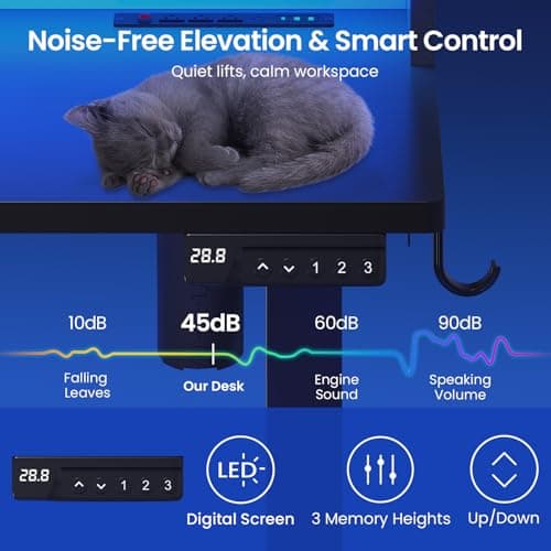 SEDETA Electric Standing Desk with Storage, Gaming Desk with Hutch and Pegboard, Sit Stand Up Desk with Led Lights, Power Outlet, Monitor Shelf, Keyboard Tray for Home Office, Black 5