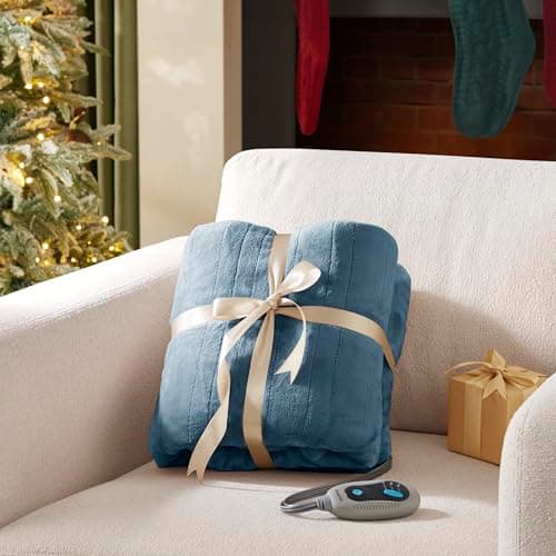 Beautyrest Heated Blanket, Electric Throw Blanket, Soft, Warm, Reversible Plush - Sherpa Heating Blanket Throw, 3 Heat Settings, 2 hr Auto Shut Off, Machine Washable, Oversized 60 in x 70 in, Blue 7