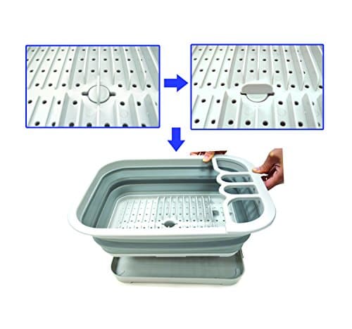 SAMMART Collapsible Dish Drainer with Drainer Board - Foldable Drying Rack Set - Portable Dinnerware Organizer - Space Saving Kitchen Storage Tray (1, Grey) 5