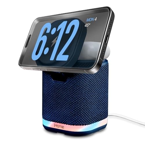 iHome Bluetooth Speaker with Wireless Charger, Charging Station with Color Changing Night Light - Blue (iPBT50L)