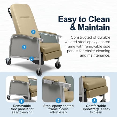Lumex 3-Position Medical Recliner, Reclining Geri Chair with Wheels, Doe Skin 6