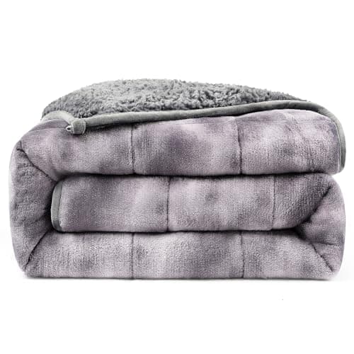 Ultra-Soft Weighted Blanket 15 lbs for Adults, Plush Sherpa Fleece Reversible Weighted Throw Comfort for Relaxation & Cozy Evenings, Hug-Like Security, Evenly Distributed, W60 x L80, Tie-Grey