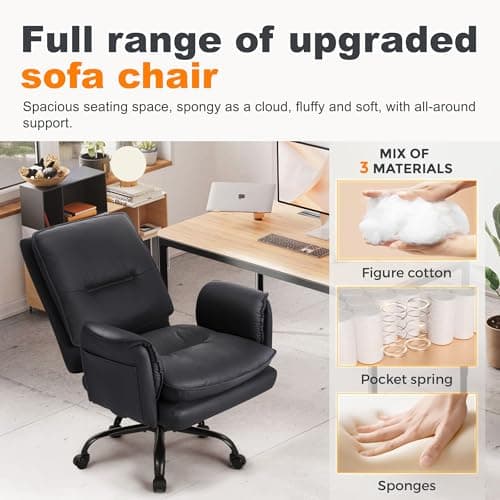 IWMH Office Chair for Home, 400lbs Heavy Duty Big and Tall Executive Desk Chair with Ergonomic Lumbar Support, PU Leather Adjustable Height Computer Chairs for Women (Black) 5