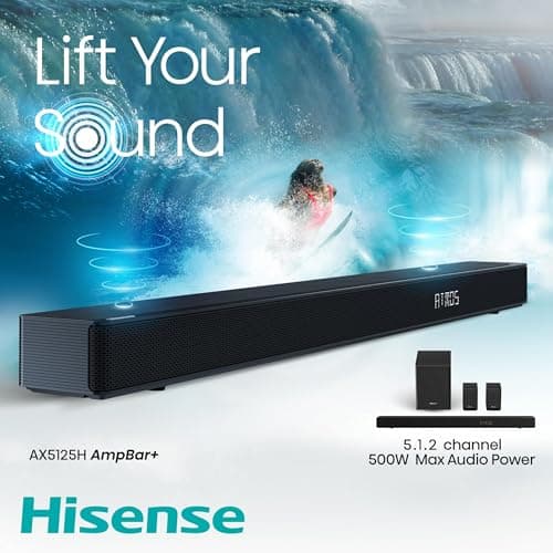 Hisense AX5125H 5.1.2Ch Sound Bar with Wireless Subwoofer, 500W, Dolby Atmos, Bluetooth 5.3, EzPlay, 4K HDMI Pass Through, Roku TV Ready, DTS:X, HDMI/AUX/ARC/Optical/USB, 7 EQ Modes 13